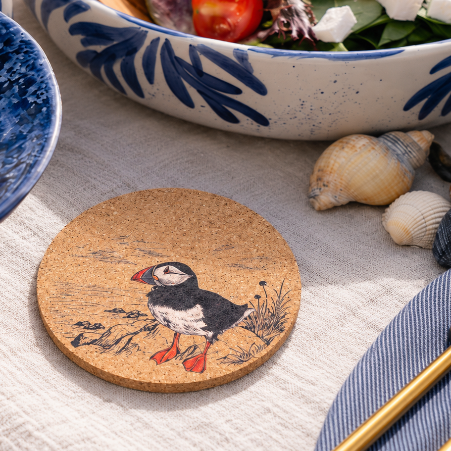 Puffin Single Cork Coaster
