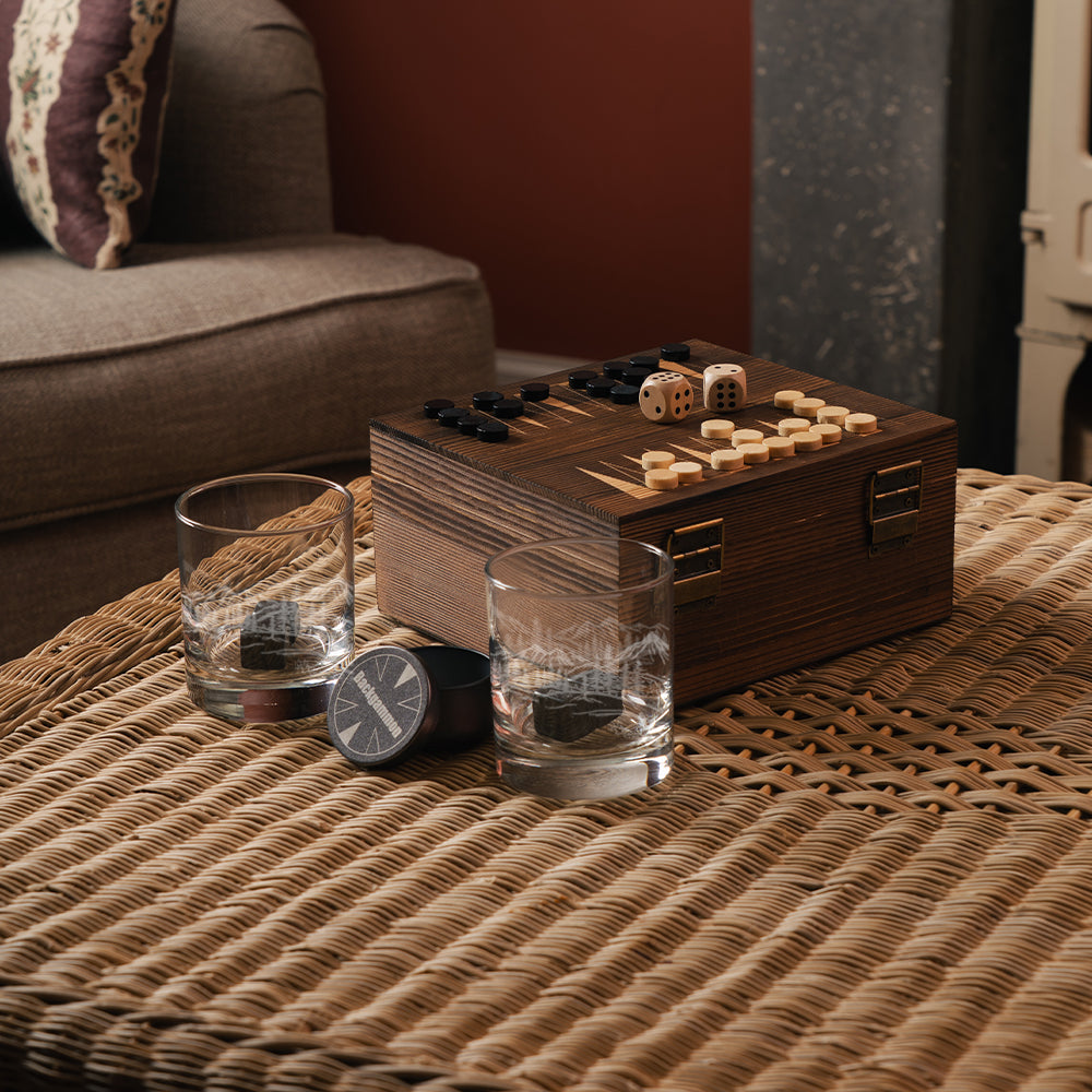 Landscape Backgammon and Glass Set