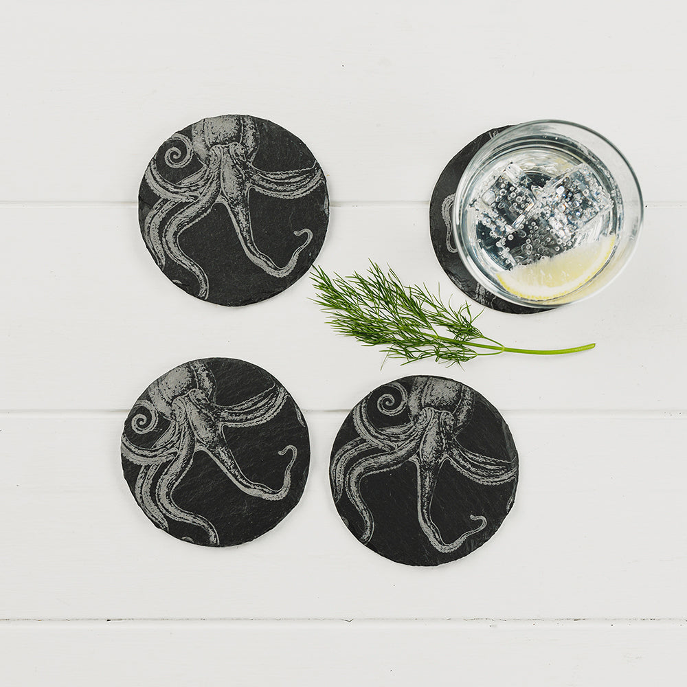 Octopus Slate Coasters - Set of 4