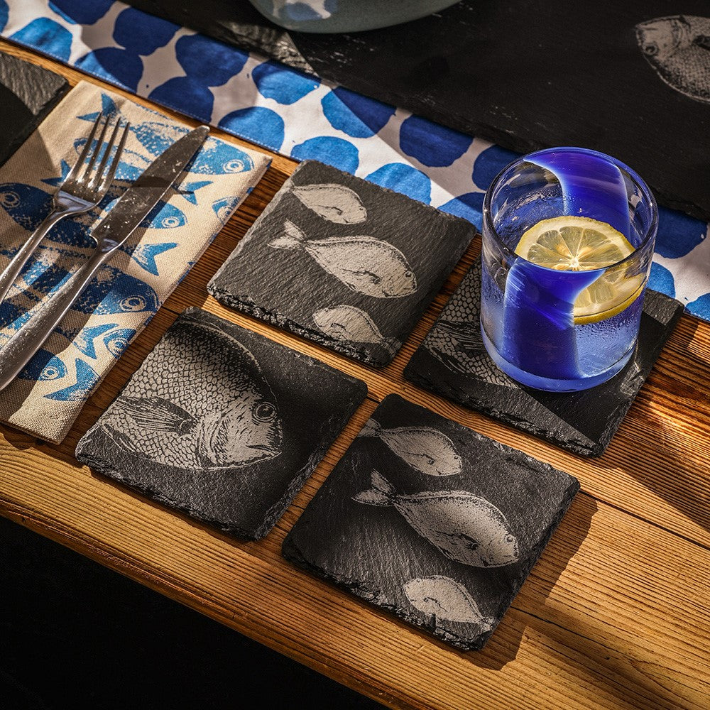 Fish Repeat Single Slate Coaster