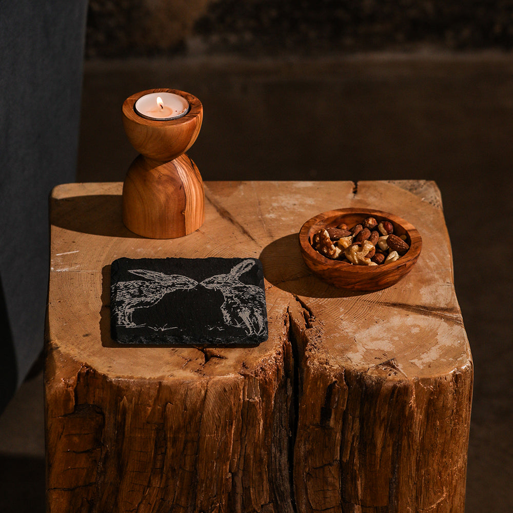 Kissing Hares Single Slate Coaster