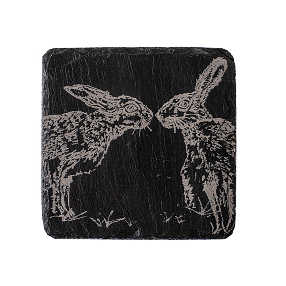 Kissing Hares Single Slate Coaster