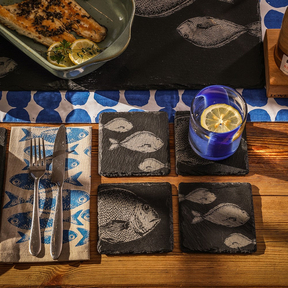 Fish Mix Slate Coasters - Set of 4