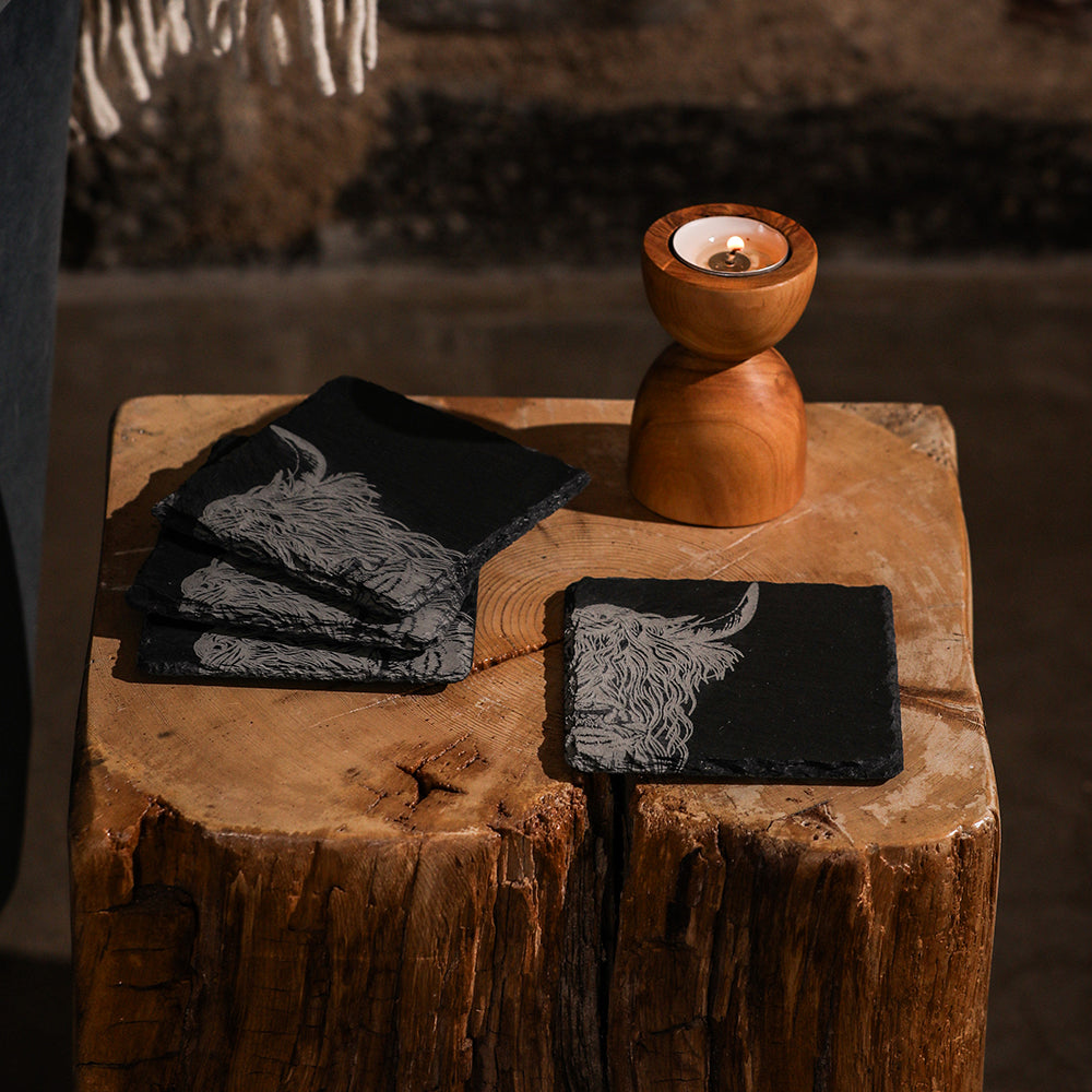 Highland Cow Slate Coasters - Set of 4