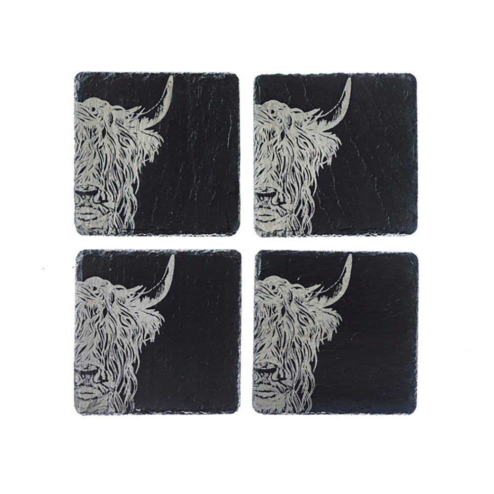Highland Cow Slate Coasters - Set of 4