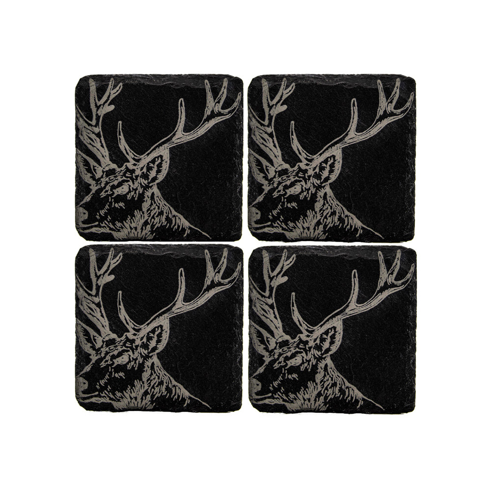 Stag Slate Coasters - Set of 4
