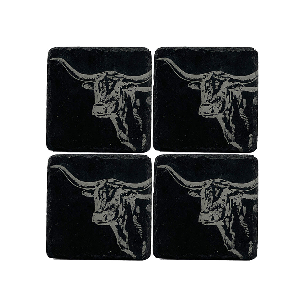 Texas Longhorn Slate Coasters - Set of 4