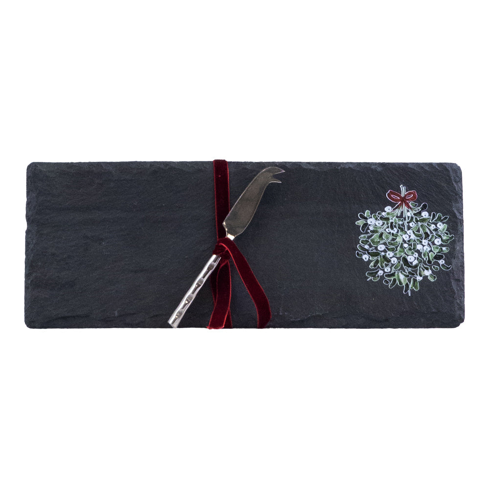 Mistletoe Mini Slate Cheese Board & Knife Set