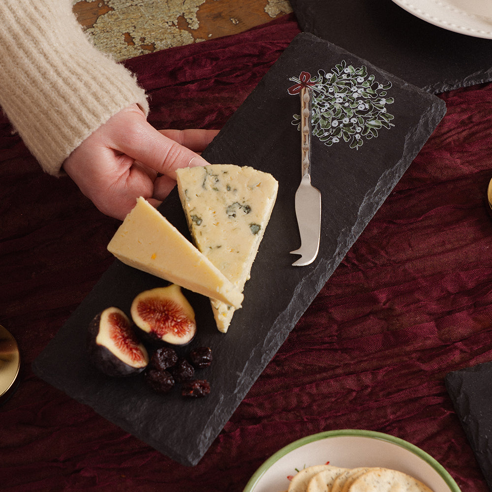 Mistletoe Mini Slate Cheese Board & Knife Set
