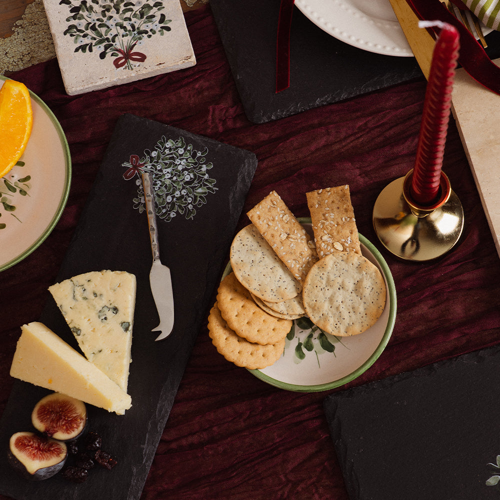 Mistletoe Mini Slate Cheese Board & Knife Set