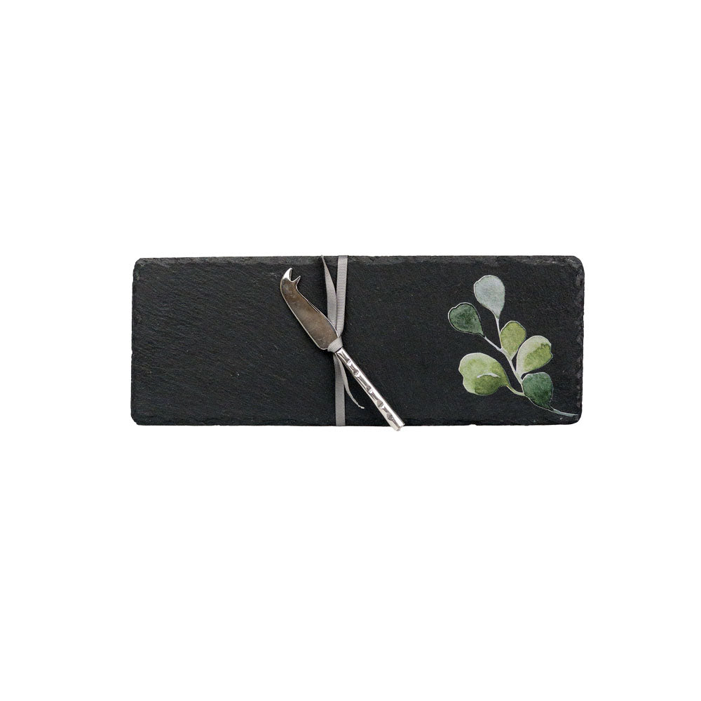 Green Flora Mini Slate Cheese Board & Knife Set