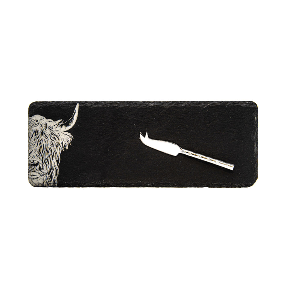 Highland Cow Single Mini Slate Cheese Board & Knife Set