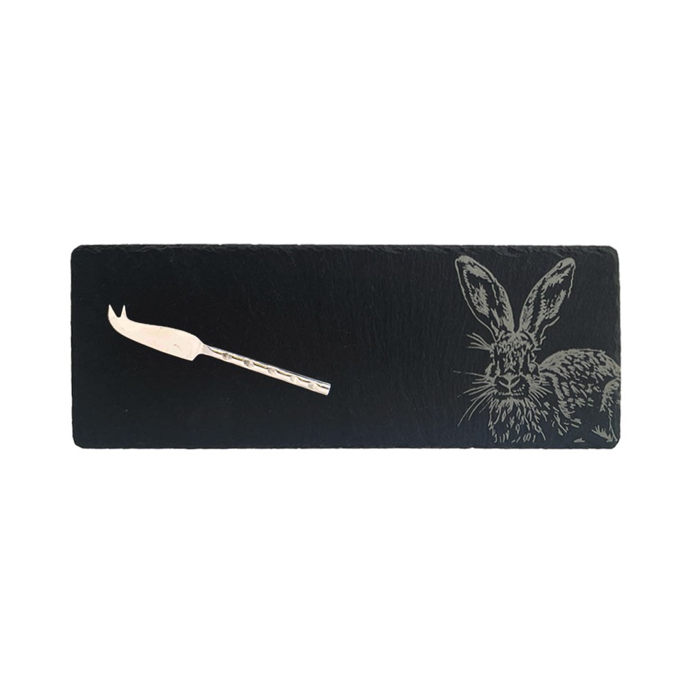 Hare Side Profile Single Mini Slate Cheese Board & Knife Set