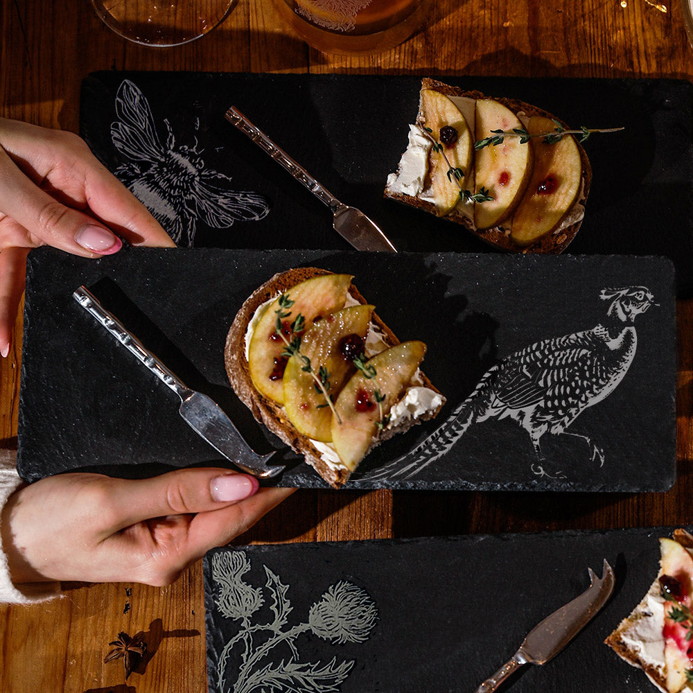 Pheasant Side Profile Single Mini Slate Cheese Board & Knife Set