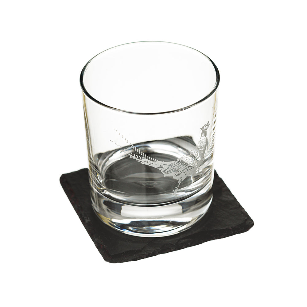 Pheasant Glass Tumbler & Slate Coaster Set