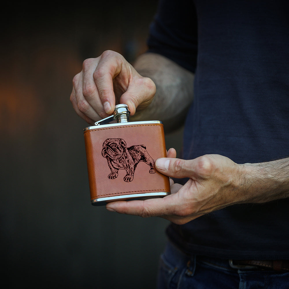 Bulldog Leather Hip Flask