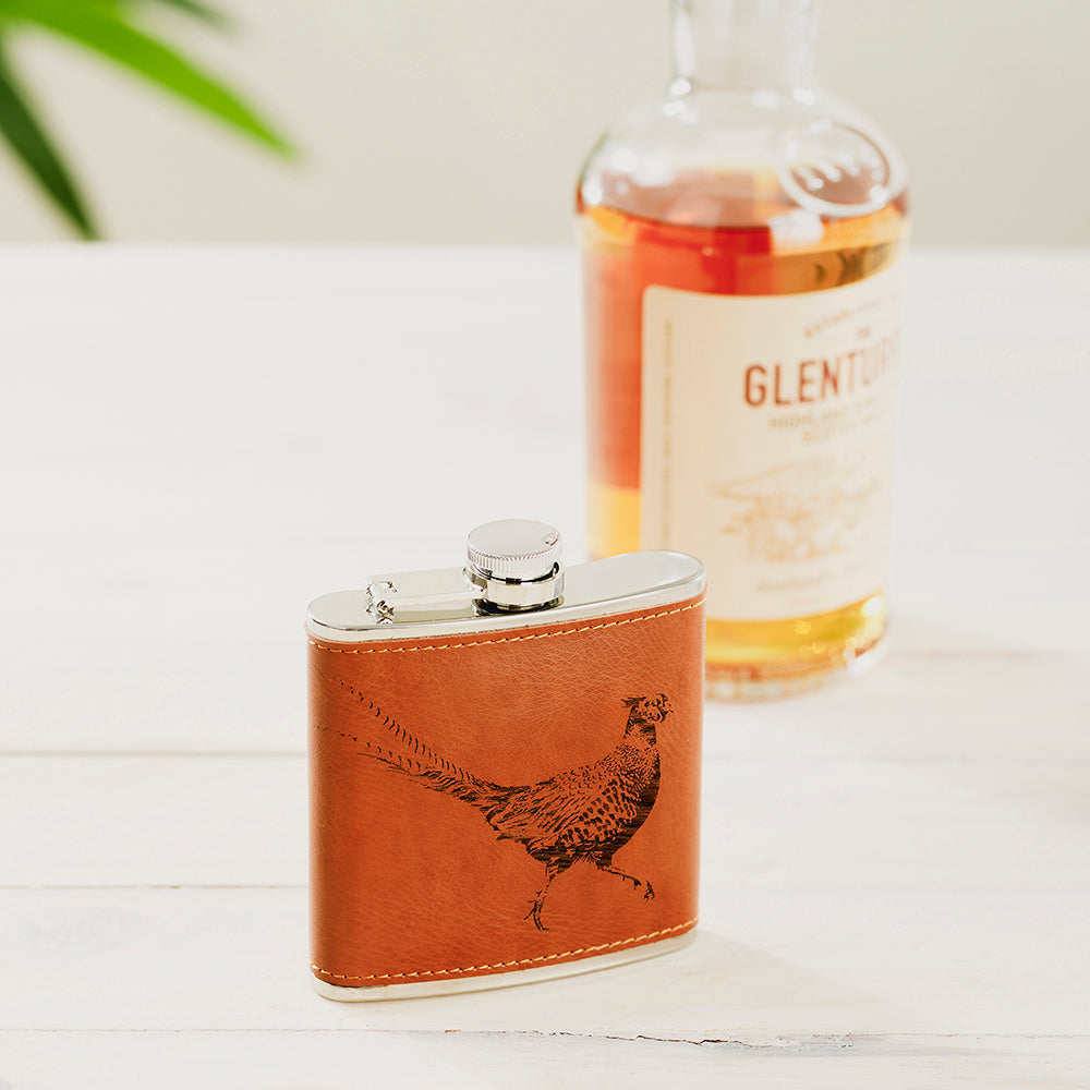 Pheasant Leather Hip Flask