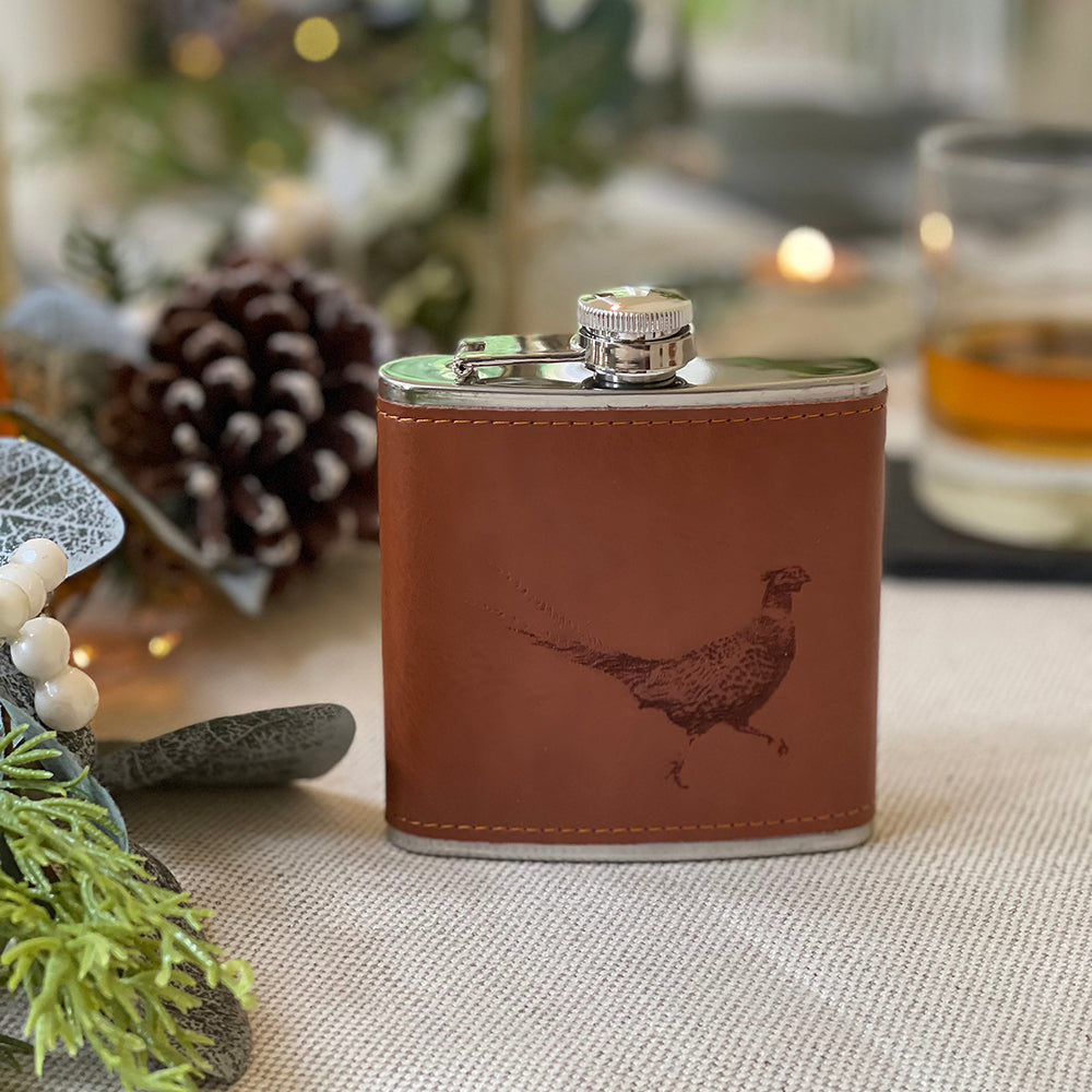 Pheasant Leather Hip Flask