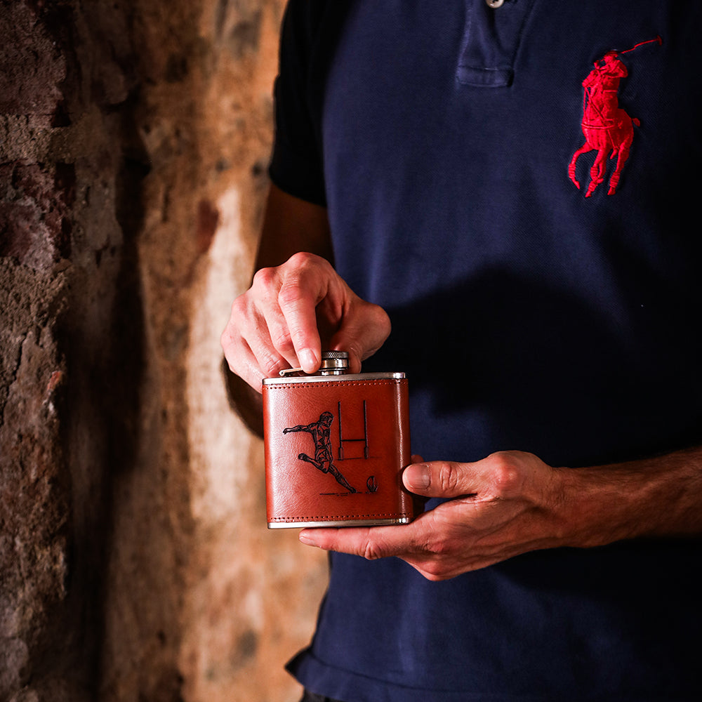 Rugby Leather Hip Flask