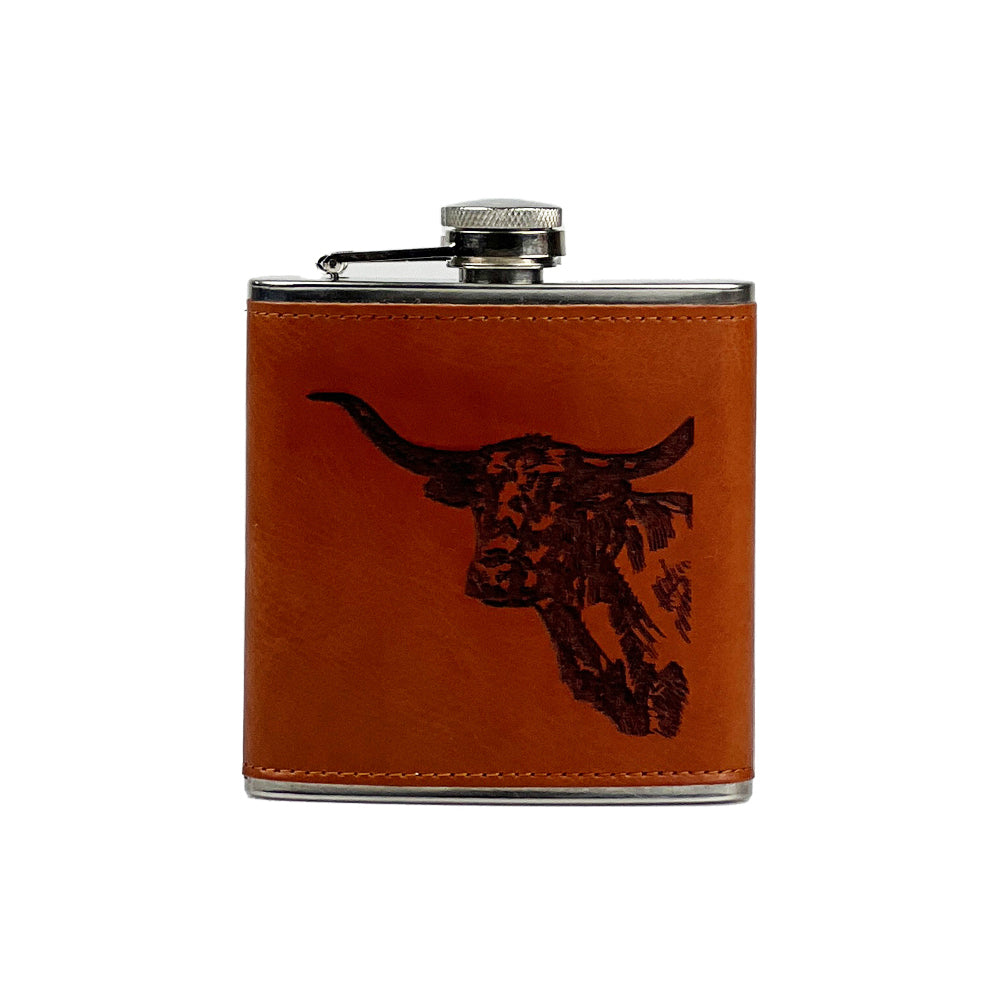 Texas Longhorn Leather Hip Flask