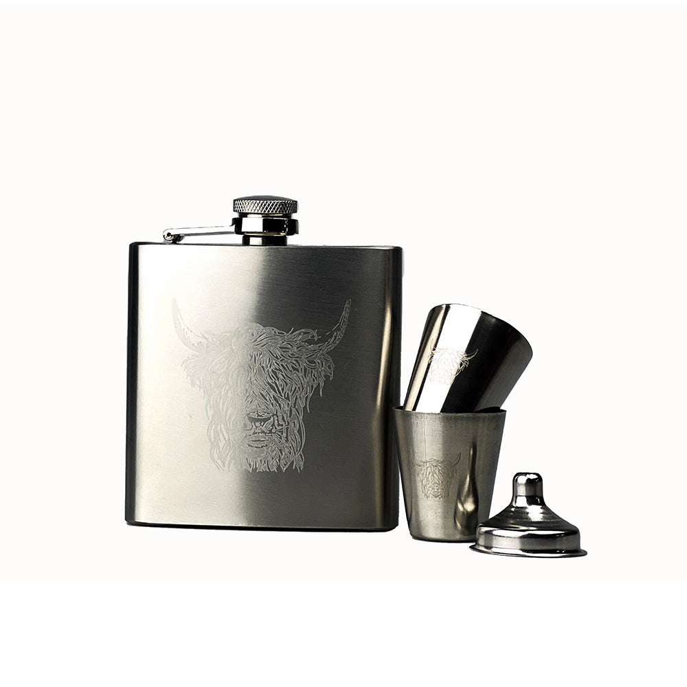 Highland Cow Hip Flask & Cup Set