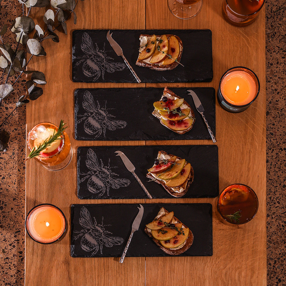 Bee Mini Slate Cheese Board & Knife Sets - Set of 4