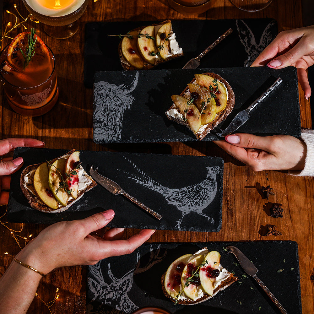 Country Animals Mini Slate Cheese Board & Knife Sets - Set of 4