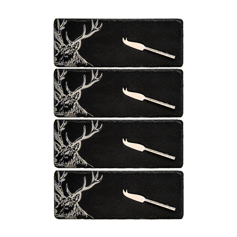 Stag Mini Slate Cheese Board & Knife Sets - Set of 4