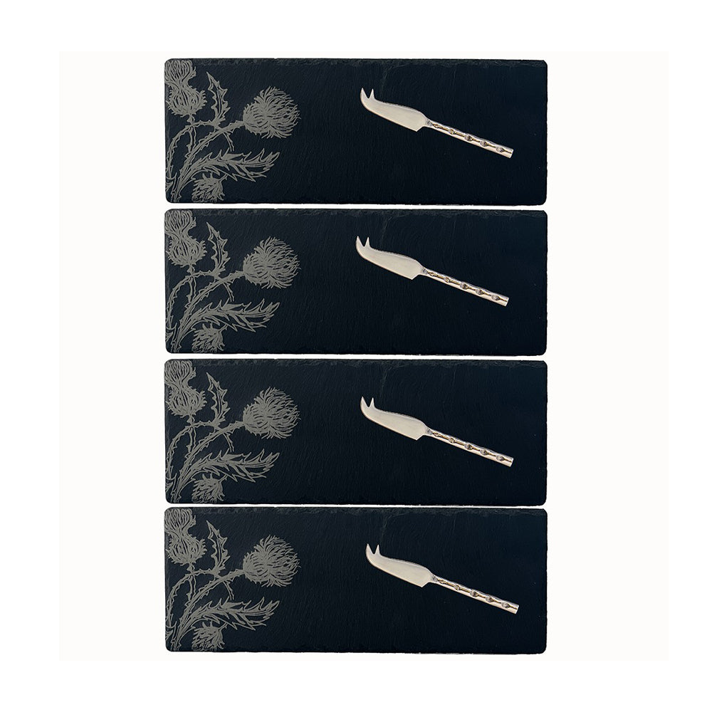Thistle Trio Mini Slate Cheese Board & Knives - Set of 4