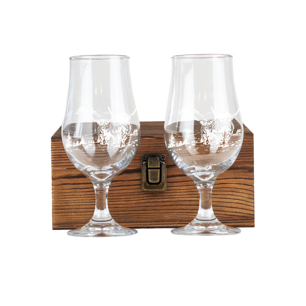 Scenic Highland Cow Beer Glasses - Set of 2