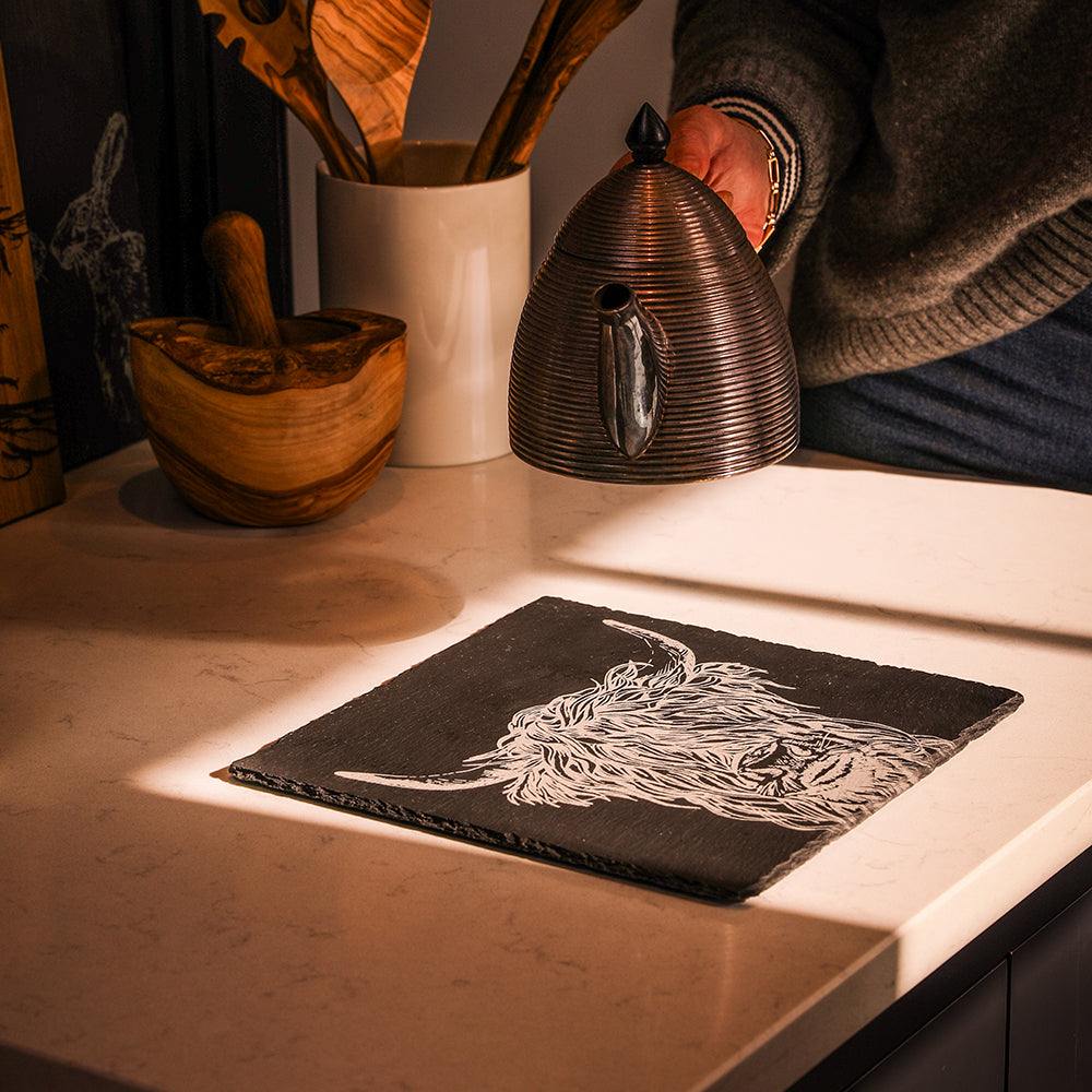 Highland Cow Slate Pot Stand