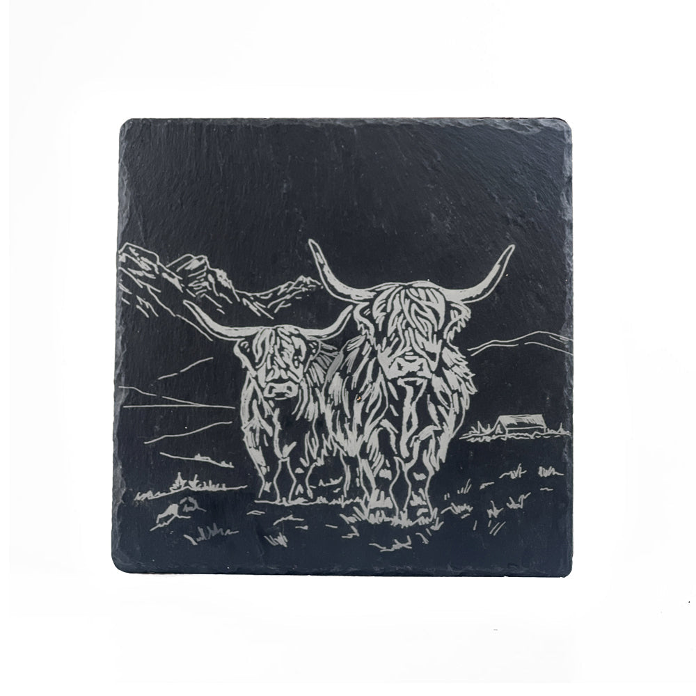 Scenic Highland Cow Slate Pot Stand