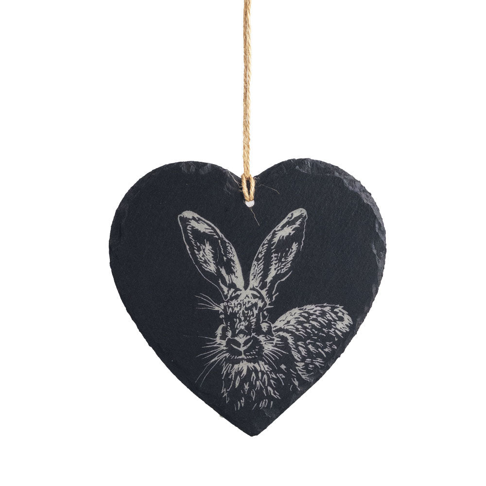 Hare Slate Decoration - Large Heart