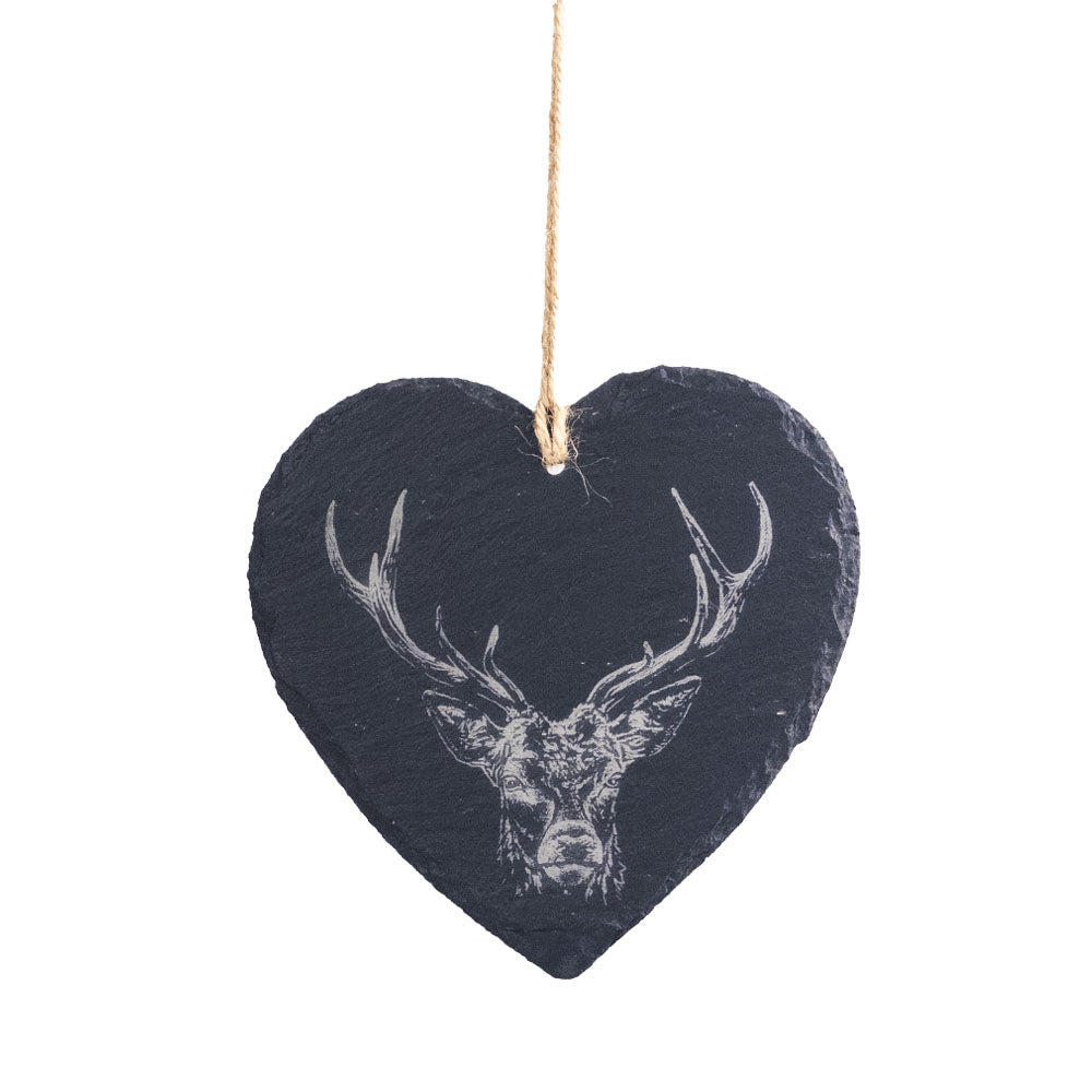 Stag Slate Decoration - Large Heart