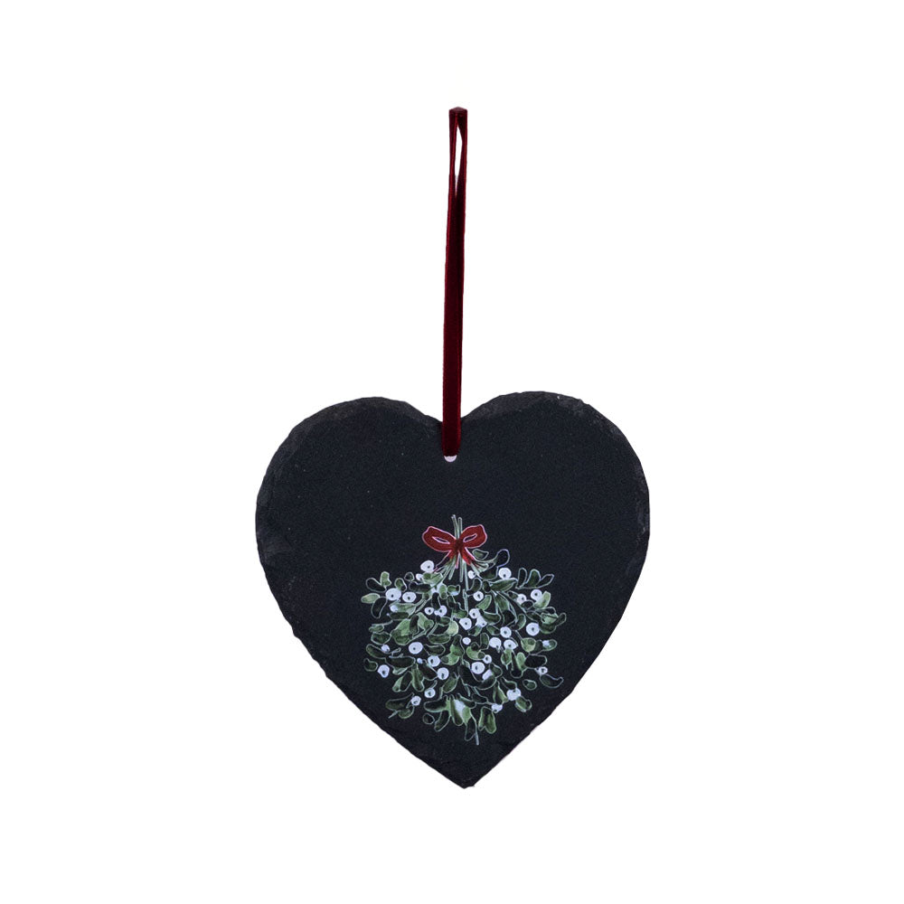 Mistletoe Large Heart Slate Decoration