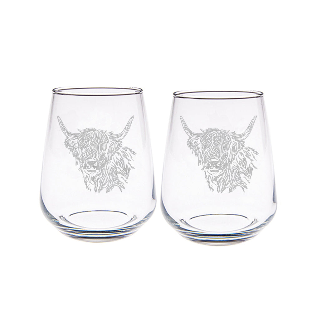 Highland Cow Stemless Glasses - Set of 2