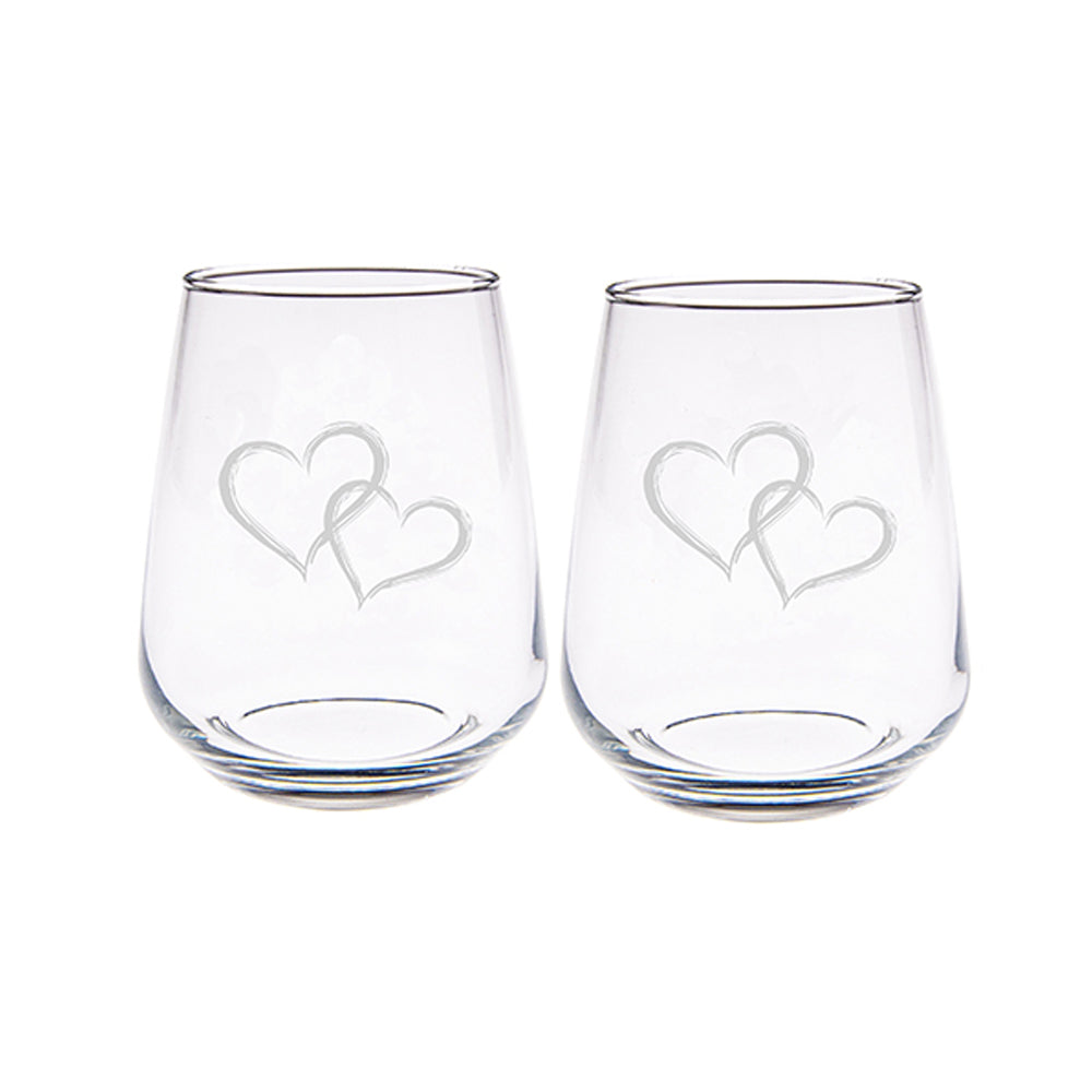 Love Hearts Stemless Glasses - Set of 2