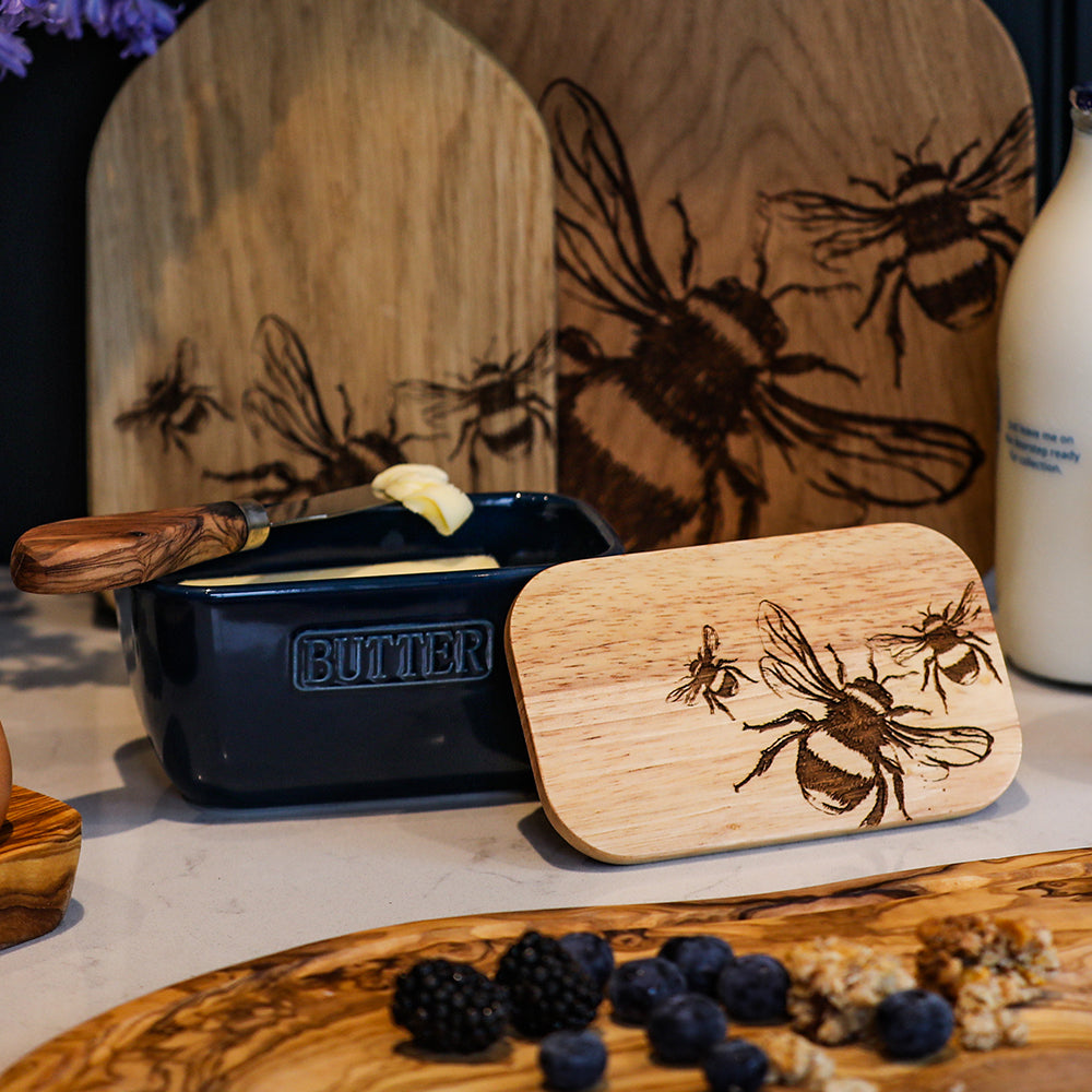 Bee Blue Butter Dish