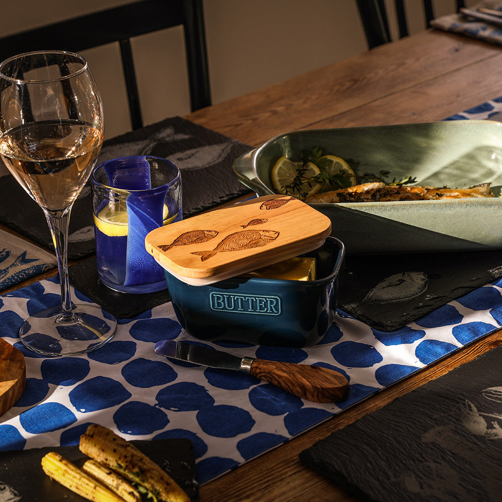 Fish Repeat Blue Butter Dish
