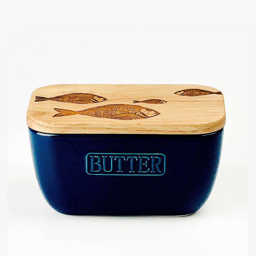 Fish Repeat Blue Butter Dish