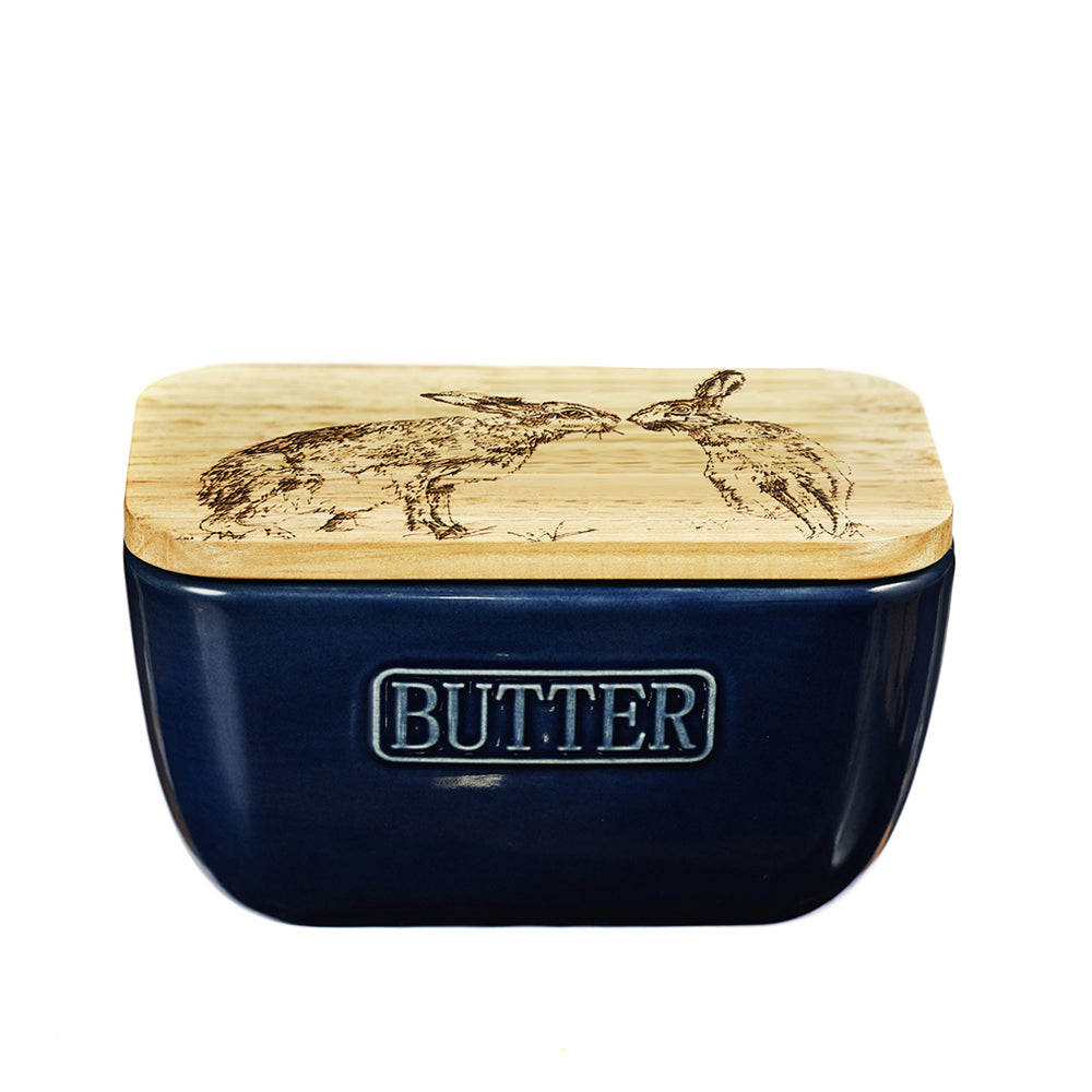 Kissing Hare Blue Butter Dish