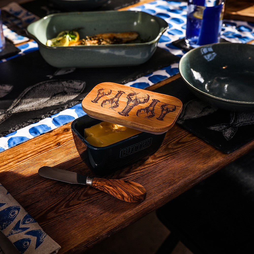 Lobster Repeat Blue Butter Dish