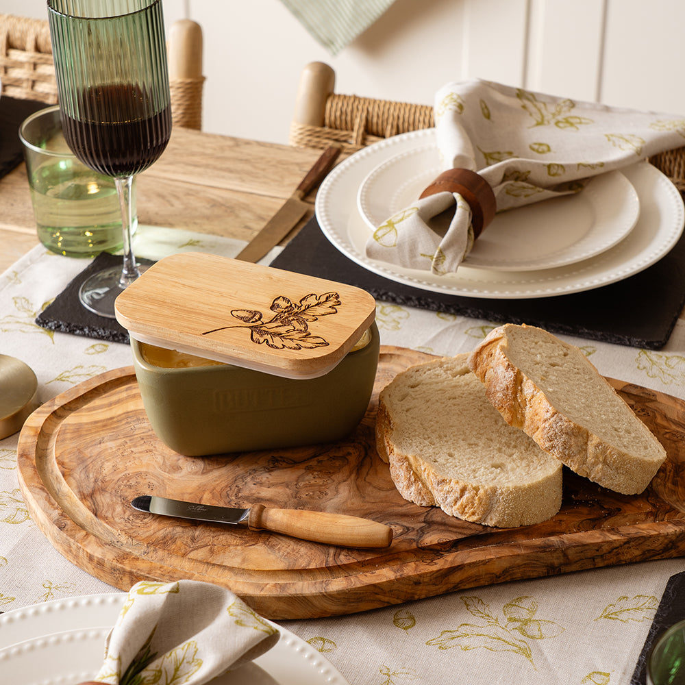 Autumn Acorns Sage Green Butter Dish