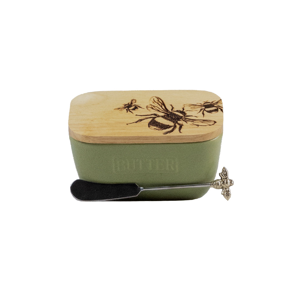 Bee Green Butter Dish & Knife Set