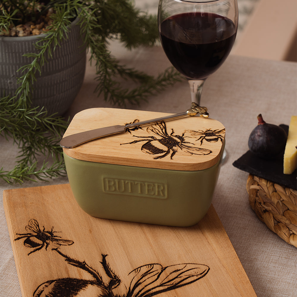 Bee Green Butter Dish & Knife Set