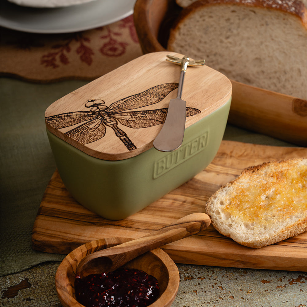 Dragonfly Sage Green Butter Dish & Knife Set