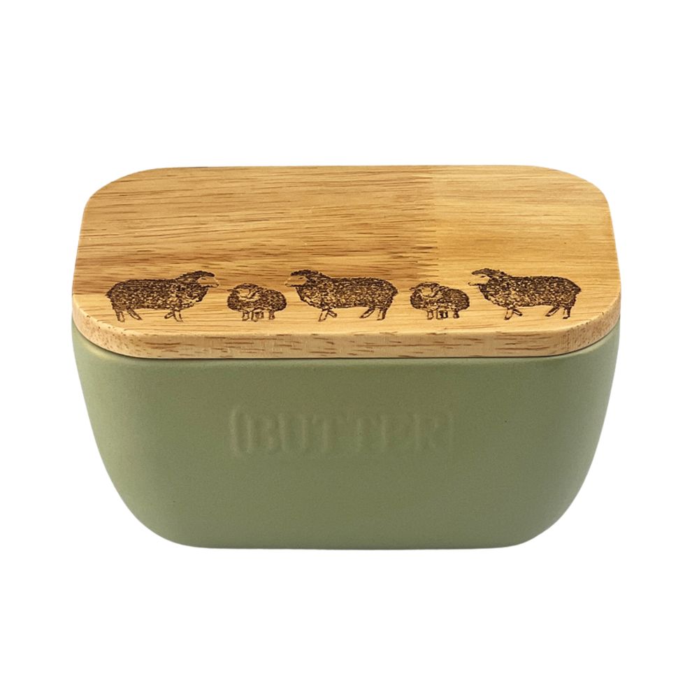 Sheep Sage Green Butter Dish
