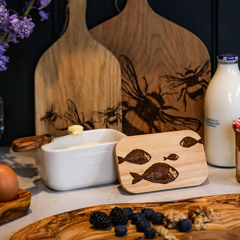 Fish Repeat White Butter Dish