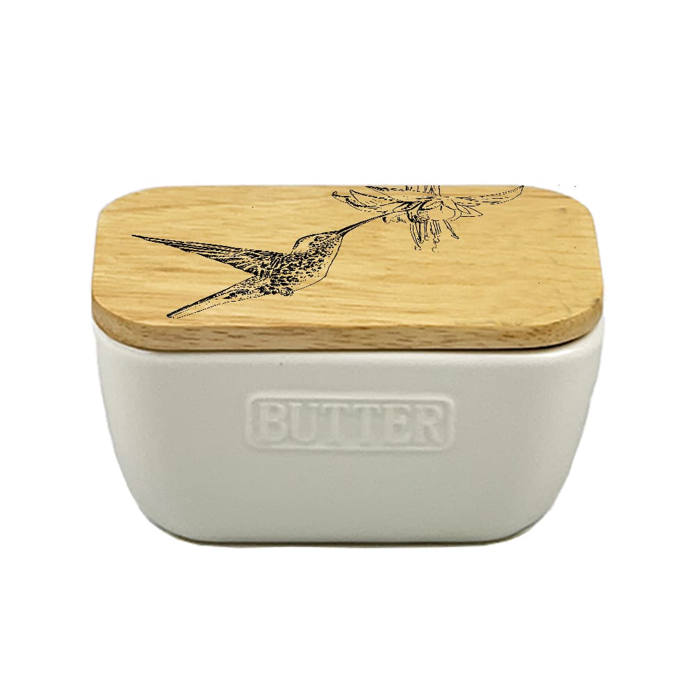 Hummingbird White Butter Dish