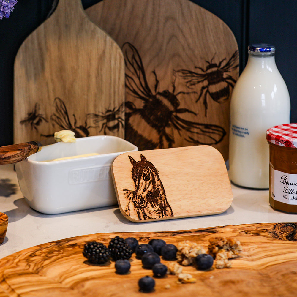 Horse Portrait White Butter Dish